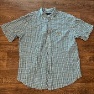 Ralph Lauren Men’s Seersucker Check Short Sleeve Shirt Blue White 2XLT Tall